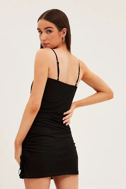 Black Body Con Drawstring Hem Dress