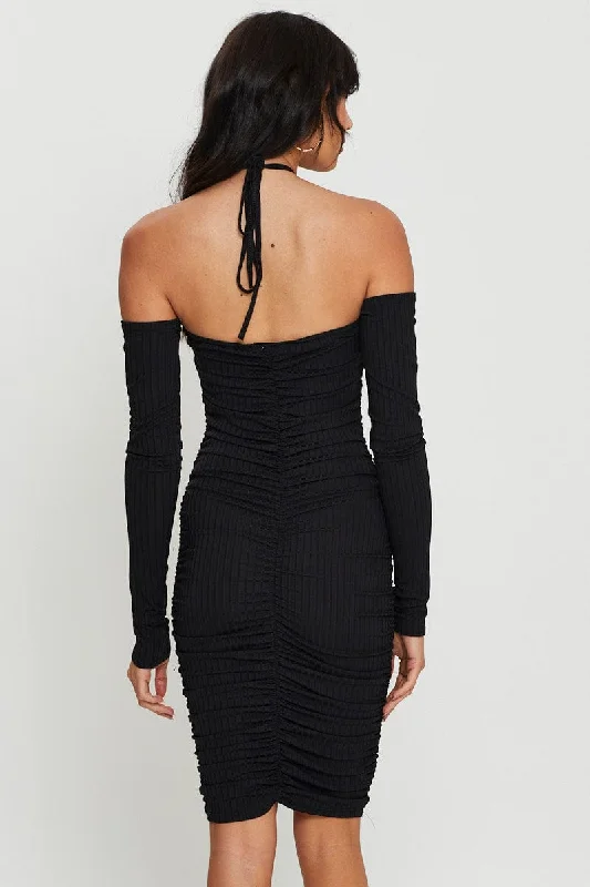 Black Bodycon Dress Halter Neck