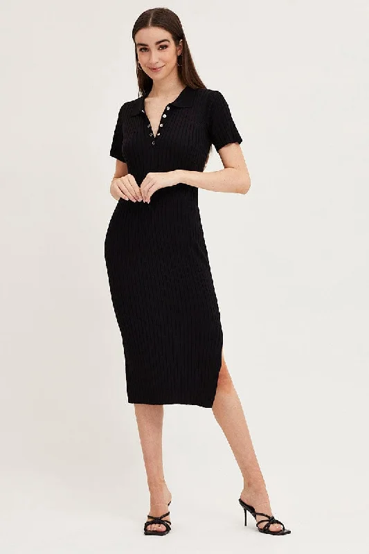 Black Bodycon Dress Short Sleeve Mini Knit