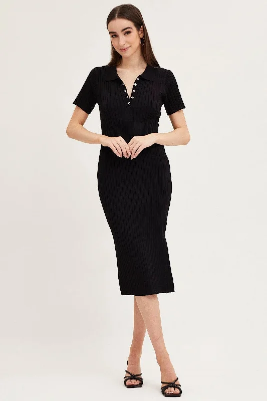 Black Bodycon Dress Short Sleeve Mini Knit