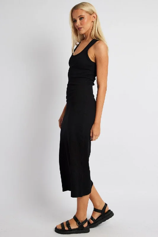 Black Bodycon Dress Sleeveless Midi Rib