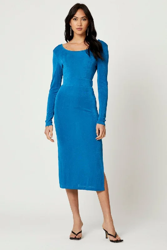 Blue Slinky Jersey Bodycon Dress