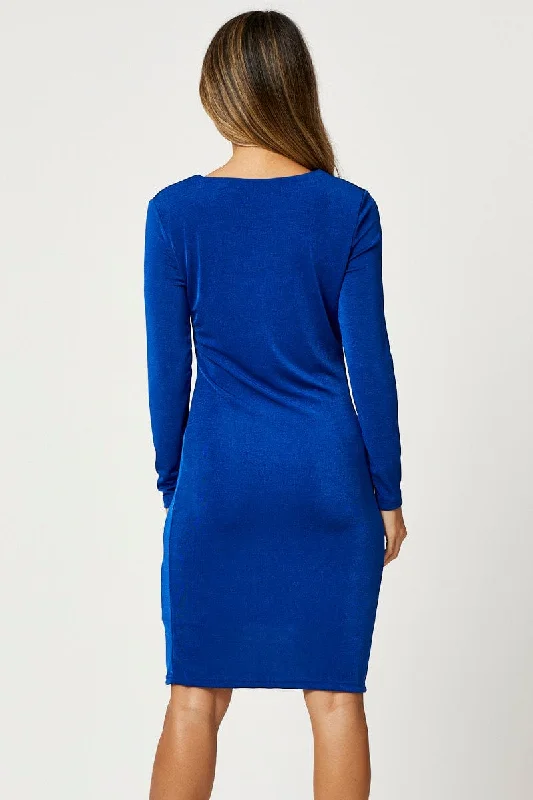 Blue V Neck Bodycon Dress