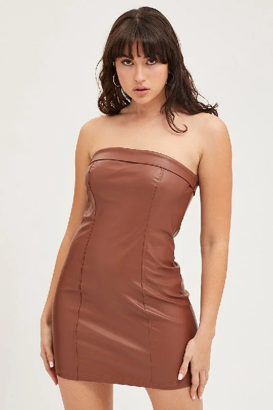 Brown Bodycon Dress Sleeveless Mini