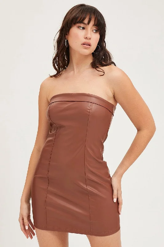 Brown Bodycon Dress Sleeveless Mini