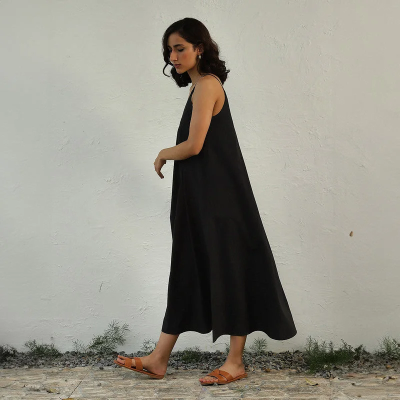 Cotton Poplin Maxi Dress for Women | Black