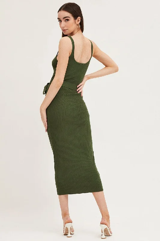 Green Knit Dress Evening Bodycon