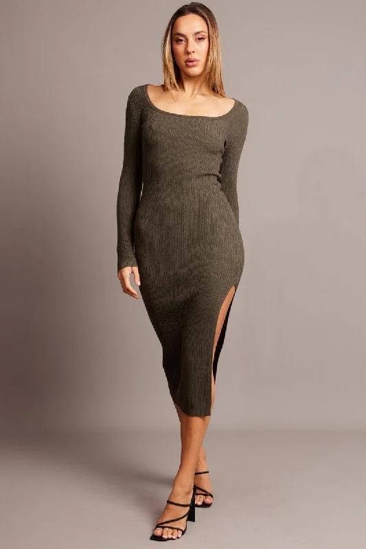 Green Knit Dress Long Sleeve Bodycon