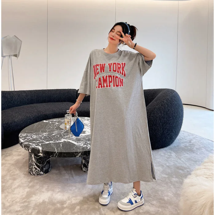 NiDELL Korean Style Mori Dress Summer New Large Size Loose and Simple Sloth Dress Long below the Knee Plump Girls Pregnant Woman's Nightdress