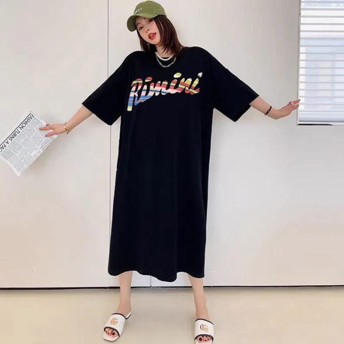 NiDELL Summer Korean Style Korean Style Large Size T-shirt Long Dress Long Dress Plump Girls Loose Overknee Pregnant Women Belly Covering Nightdress Fashion