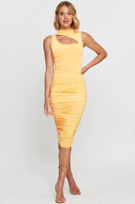 Orange Bodycon Dress Evening Midi