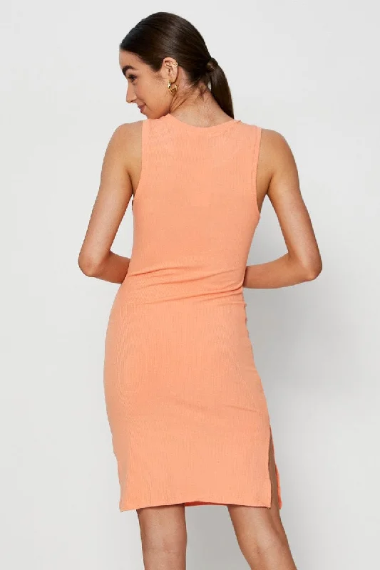 Orange Bodycon Dress Sleeveless Knit