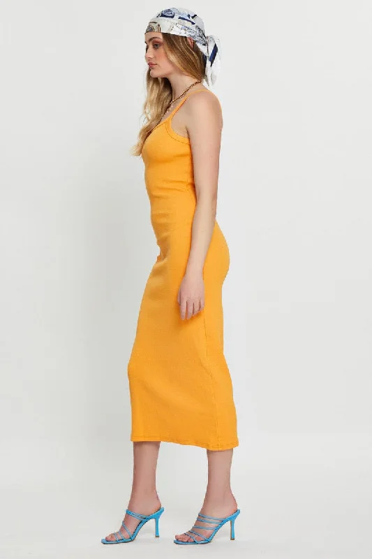 Orange Bodycon Dress Sleeveless Midi