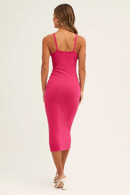 Pink Bodycon Dress Sleeveless Midi Knit