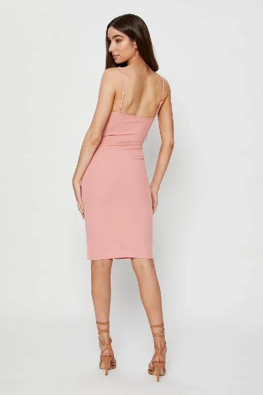 Pink Bodycon Dress Sleeveless Square Neck