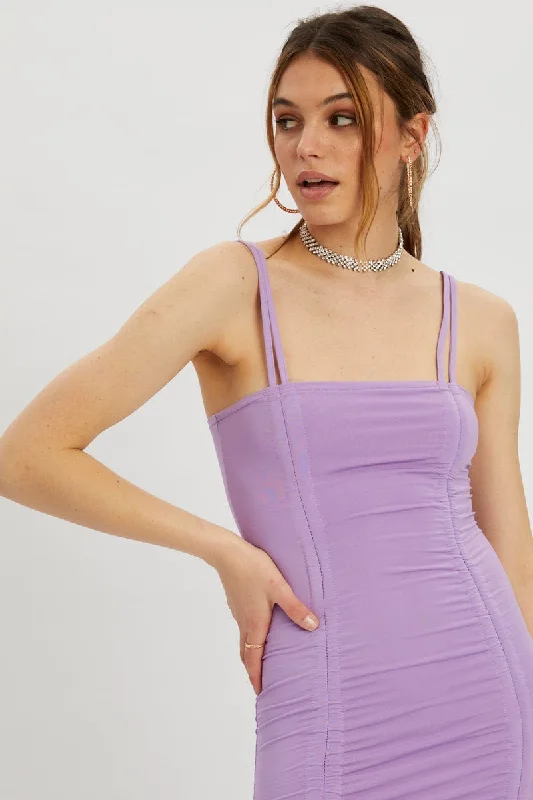 Purple Drawstring Ruched Bodycon Dress