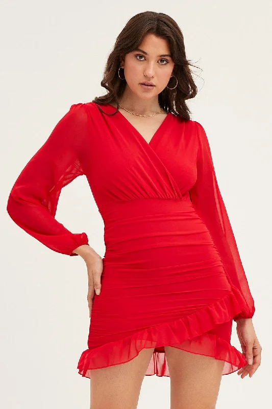 Red Long Sleeve Party Bodycon Dress