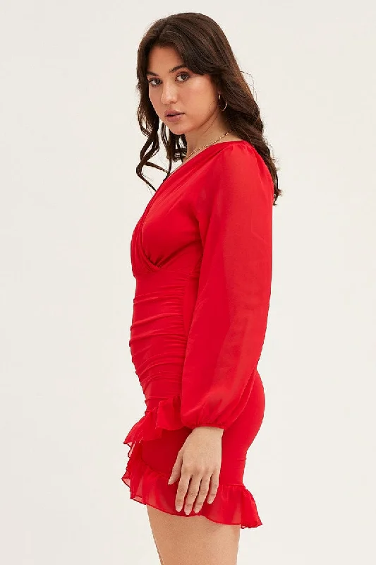 Red Long Sleeve Party Bodycon Dress