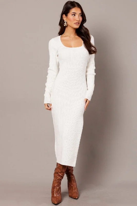 White Knit Dress Long Sleeve Bodycon