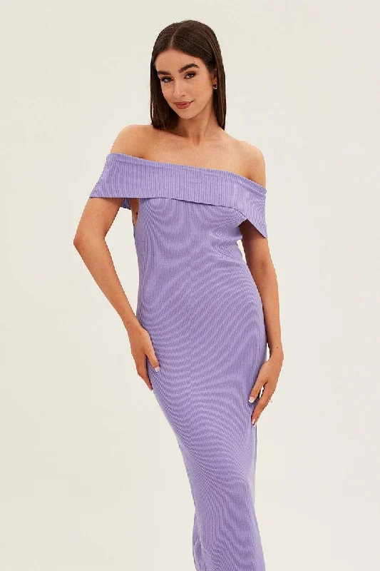 Purple Off Shoulder Dress Knit Bodycon Knit