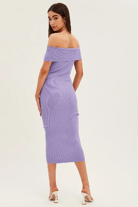 Purple Off Shoulder Dress Knit Bodycon Knit