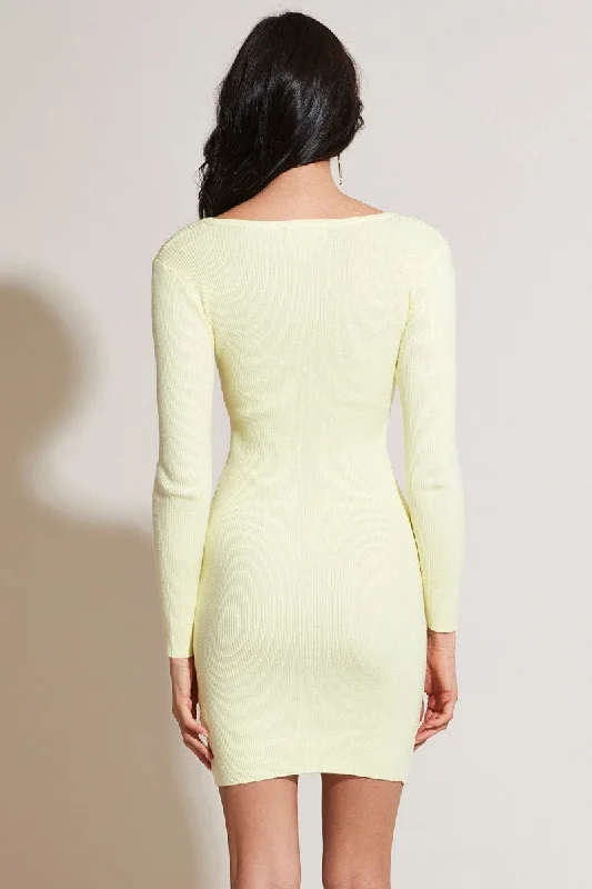 Yellow Knit Dress Long Sleeve Bodycon