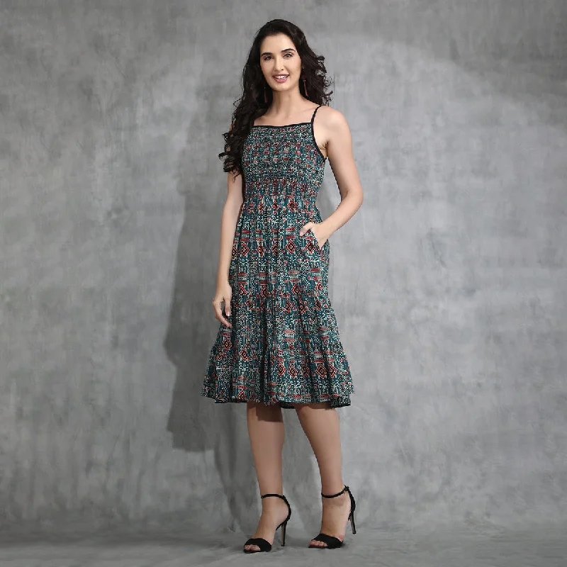 Cotton Midi Tiered Dress For Women | Tiered | Multicolour