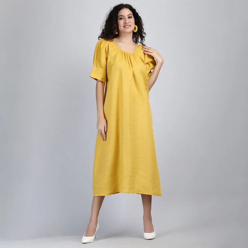 Pure Linen Maxi Tunic Dress | Mustard