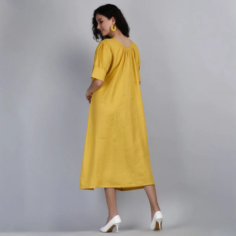 Pure Linen Maxi Tunic Dress | Mustard