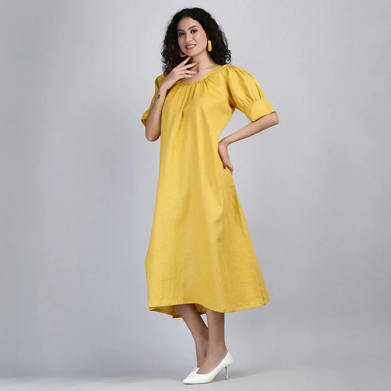 Pure Linen Maxi Tunic Dress | Mustard