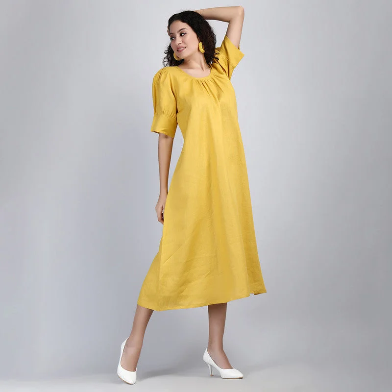 Pure Linen Maxi Tunic Dress | Mustard