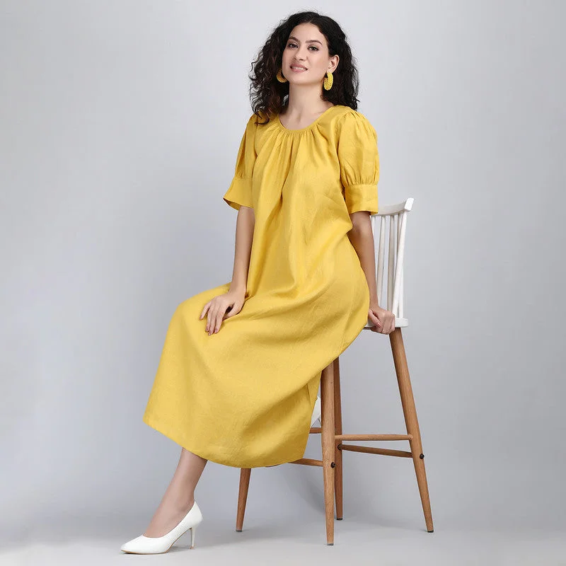 Pure Linen Maxi Tunic Dress | Mustard