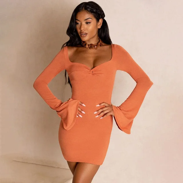 Amy Fashion - Flare Sleeve Bodycon Bandage Dress