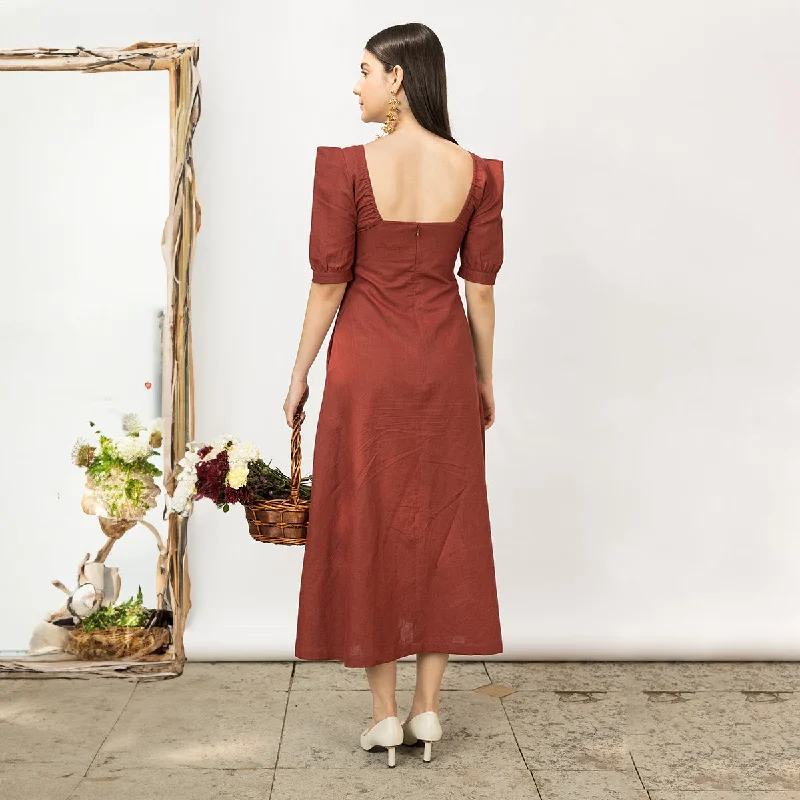 Red Midi Dress for Women | Hemp Cotton | Front Slit