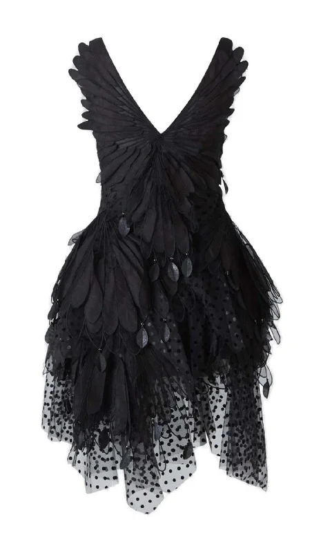 APPLIQUÉD TULLE MINI DRESS IN BLACK