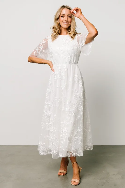 Arabella Embroidered Tulle Maxi Dress | White