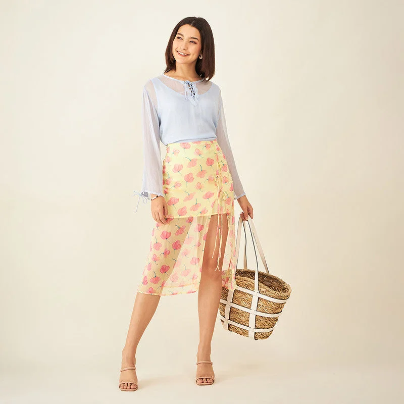 Printed Midi Skirt | Plant-Based Viscose | Lemon Yellow