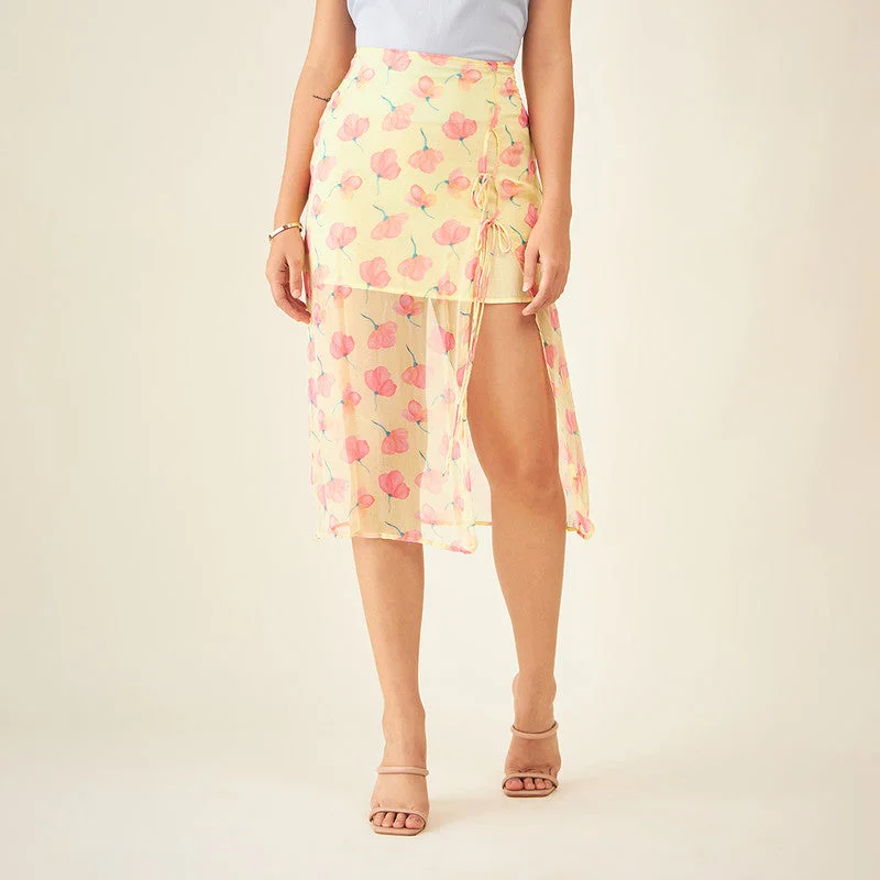 Printed Midi Skirt | Plant-Based Viscose | Lemon Yellow