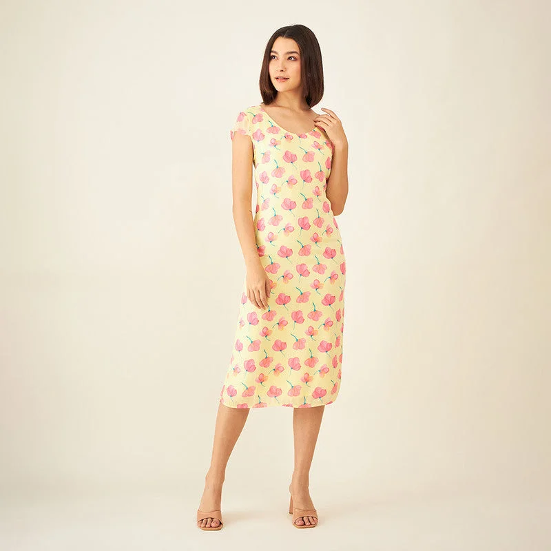 Yellow Midi Dress | Plant-Based Viscose | Floral Print