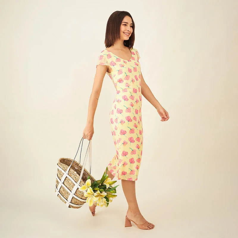 Yellow Midi Dress | Plant-Based Viscose | Floral Print