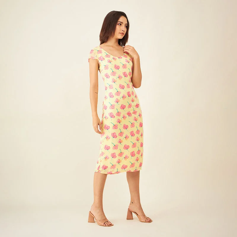 Yellow Midi Dress | Plant-Based Viscose | Floral Print