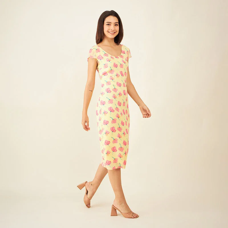 Yellow Midi Dress | Plant-Based Viscose | Floral Print