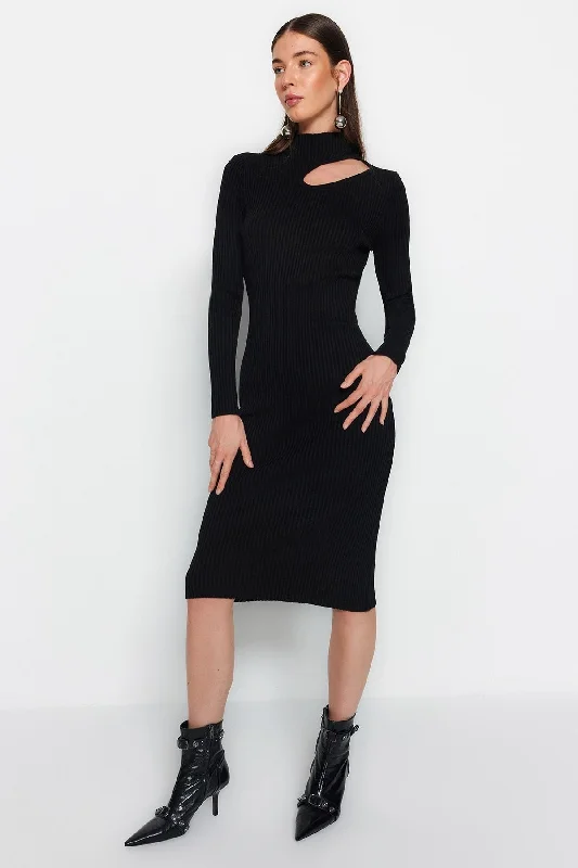 Black Cut Out Neck Bodycon Dress