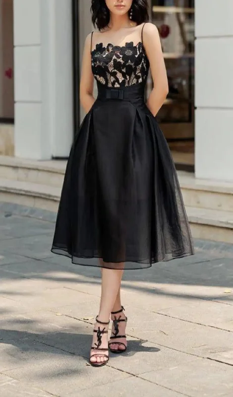 BLACK LACE CAMISOLE MIDI DRESS