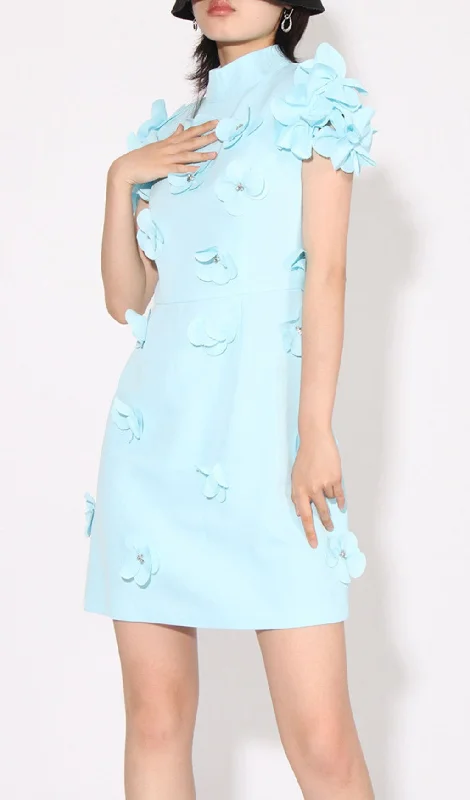 BLUE FLOWER DECOR MINI DRESS