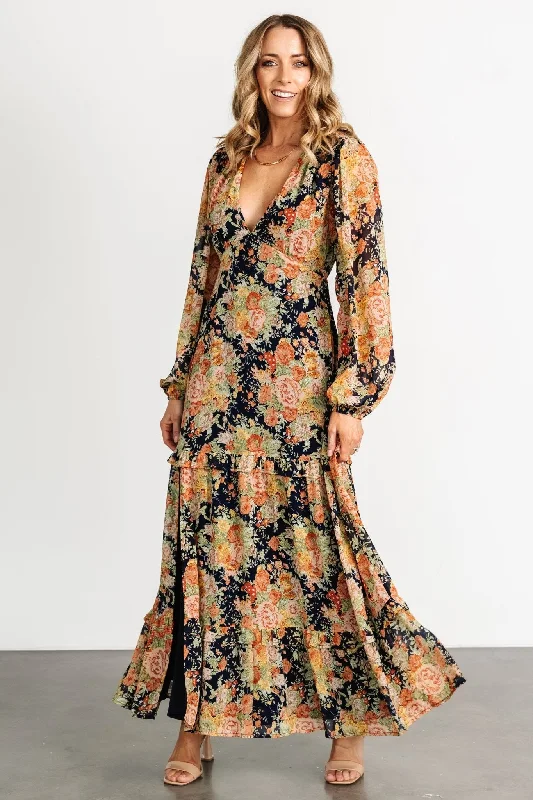 Bowman Deep V Maxi Dress | Navy Floral