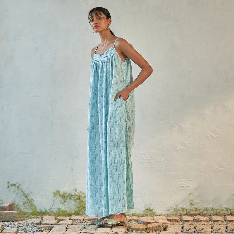 Cotton Maxi Dress for Women | Block Print | Blue