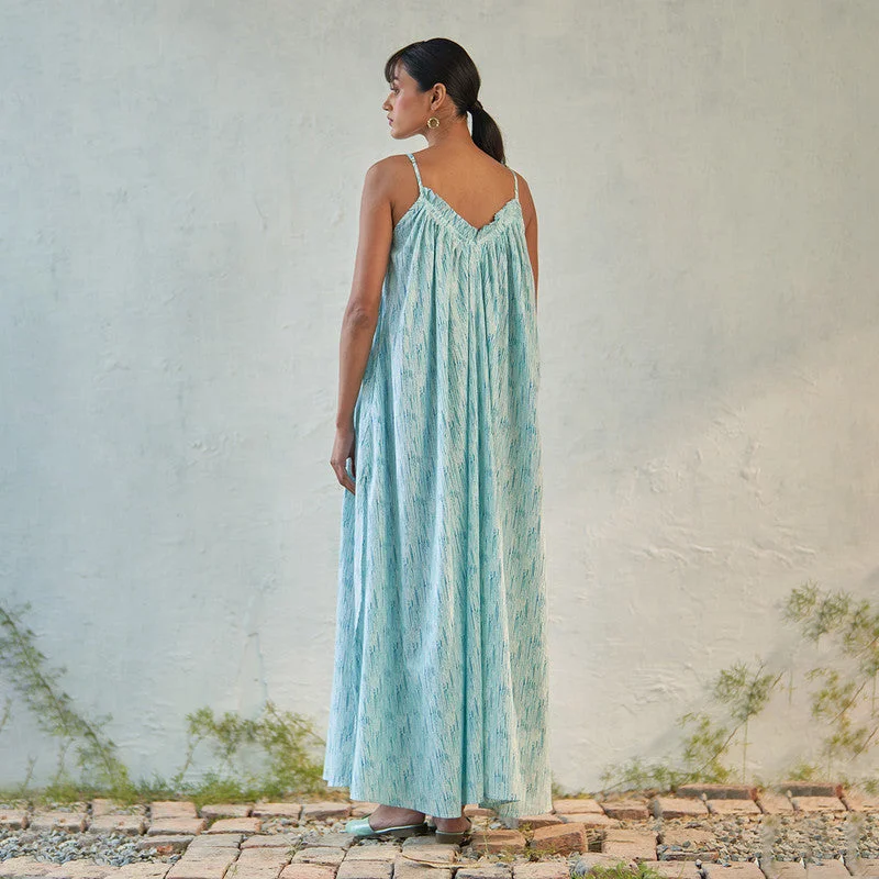 Cotton Maxi Dress for Women | Block Print | Blue