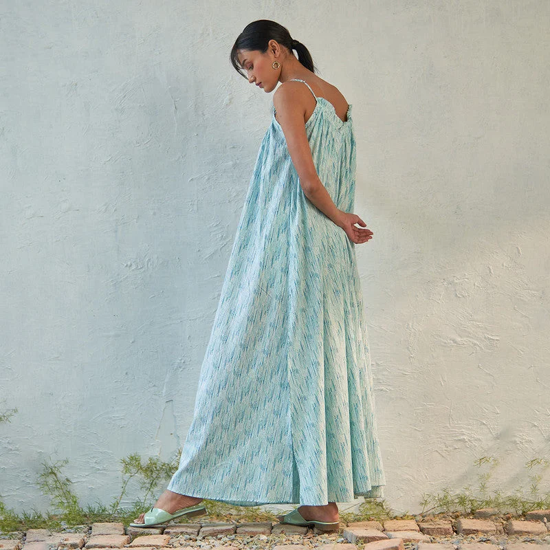 Cotton Maxi Dress for Women | Block Print | Blue