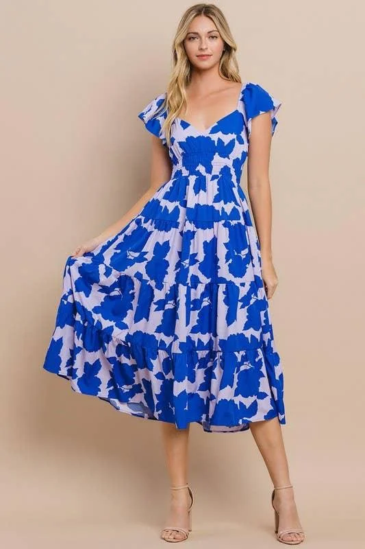 Royal Blue Printed Midi Dress